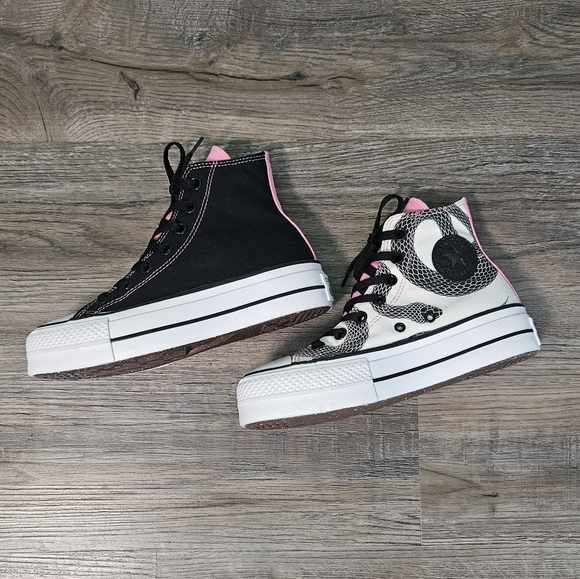 Converse All Stars Custom Black Pink & White Snake High Top Platform Sneakers - Picture 1 of 10